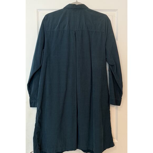J. Jill Corduroy Shirt Dress Sz LG Forest Green Button Up Roll Tab Pockets Teach - Picture 2 of 12